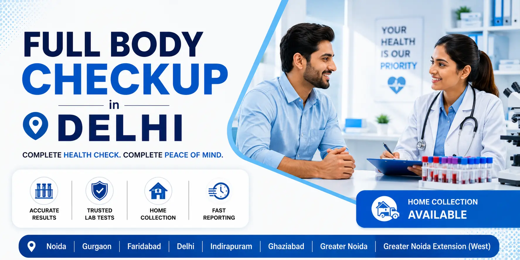 Full Body Checkup in Delhi – Best health screening in Delhi by collection of samples from your home
